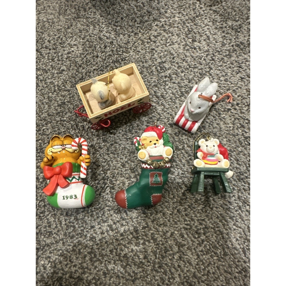 Vtg Lot Of Ornaments 1980's-90's Garfield, Flocked Bears, More